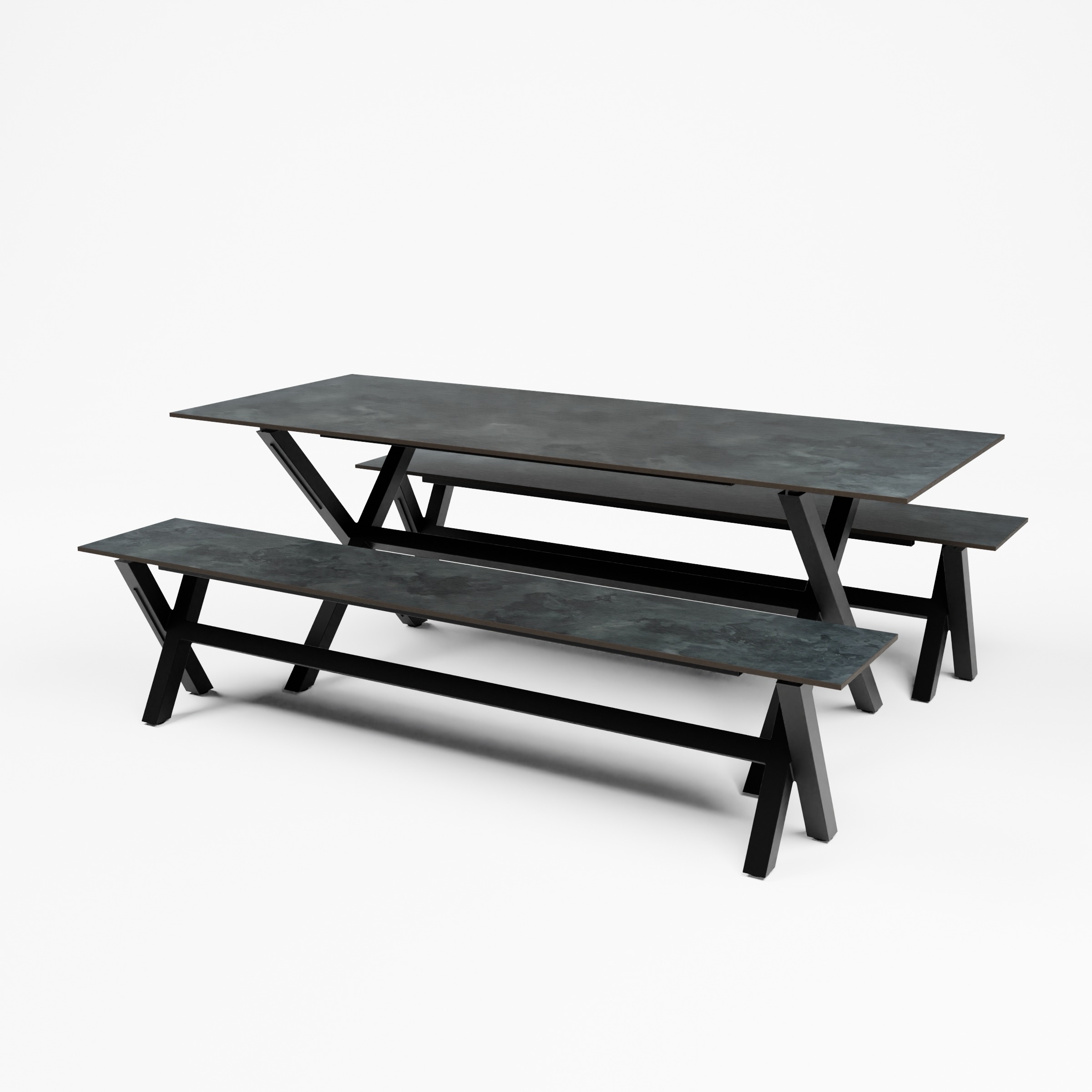 X-FRAME DINNER+BENCH_BLACK_200x80_LHC12.MASLAT (italian stone)_Mid view