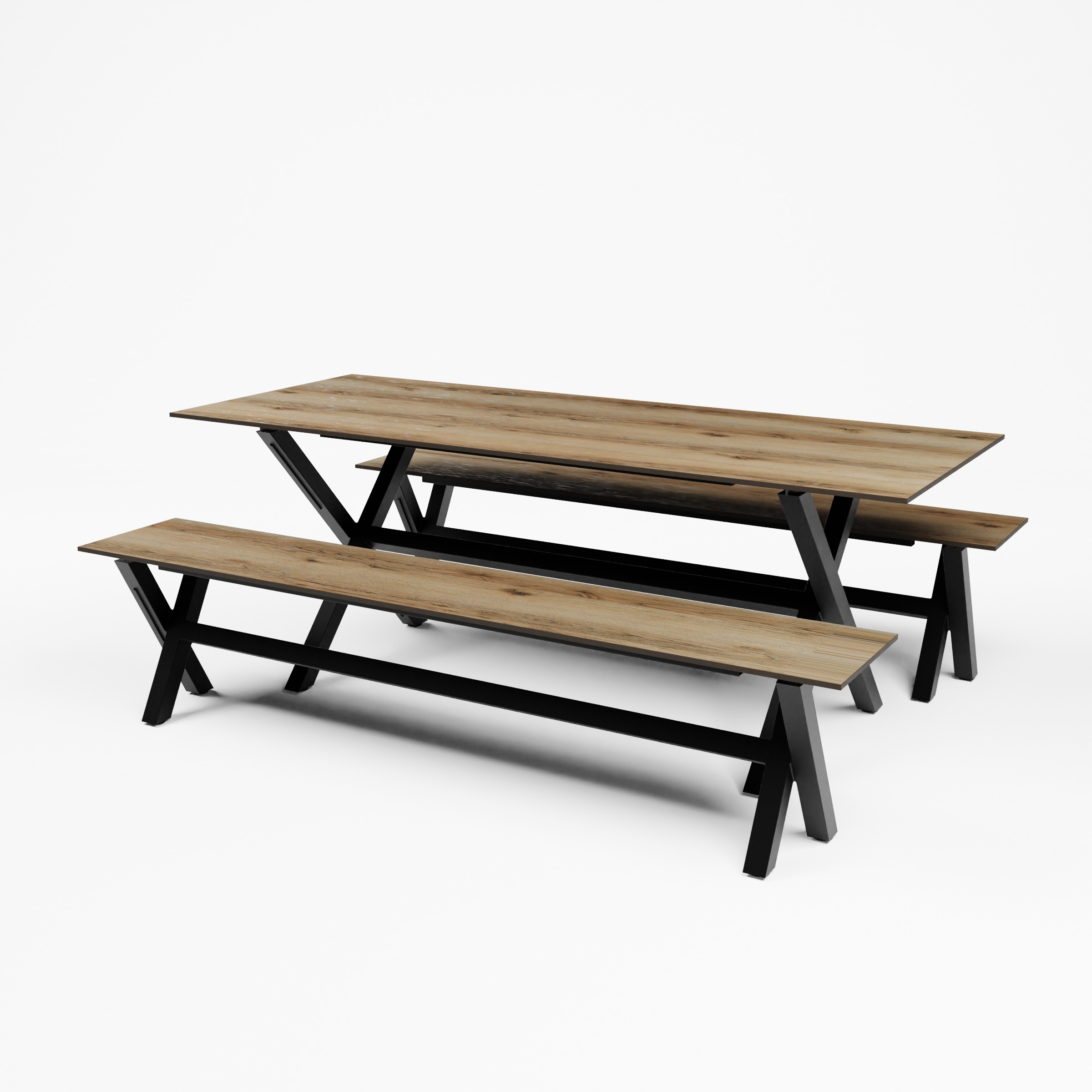X-FRAME DINNER+BENCH_BLACK_200x80_LHC12.OAK_Mid view