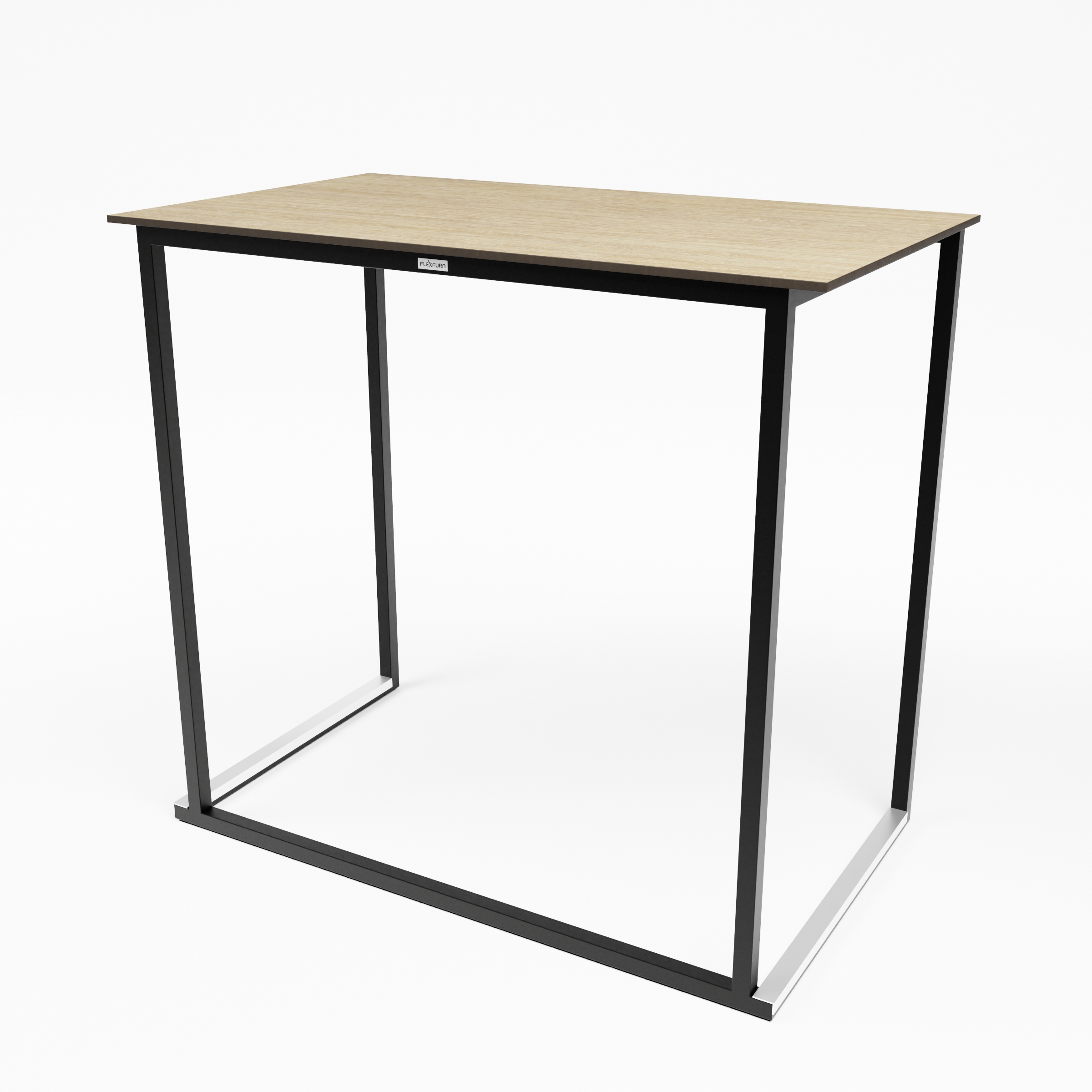 KUBO GRANDE PARTY_BLACK_120x70_LHC12.CTRA (classic travertine)_Low view Black Kubo Grande bar table by Flexfurn with classic travertine HPL tabletop