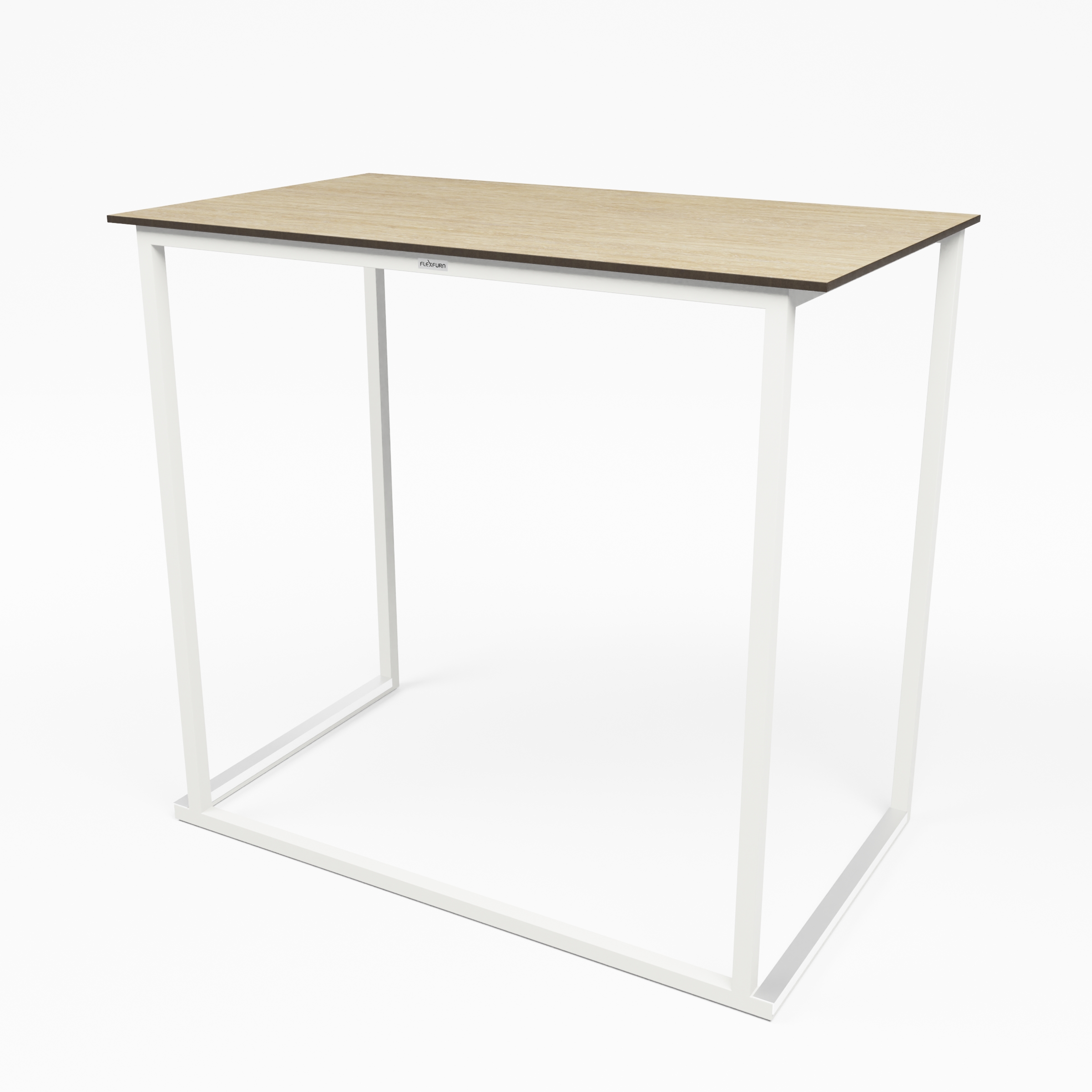White Kubo Grande bar table by Flexfurn with classic travertine HPL tabletop,